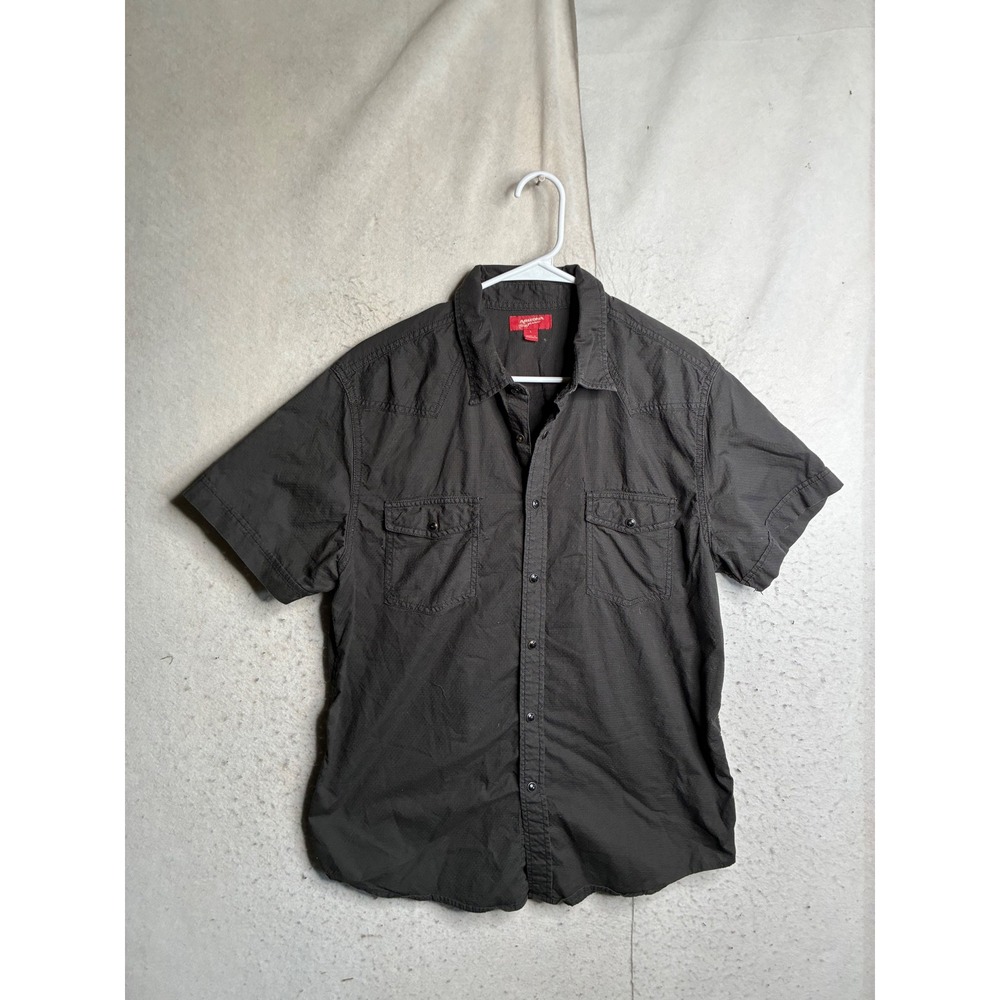 Arizona Jean Co Mens Large Gray Short Sleeve Button Down Cotton Western Shirt